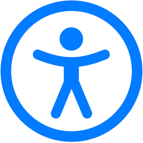 The universal accessibility symbol: a figure with open arms in a circle.