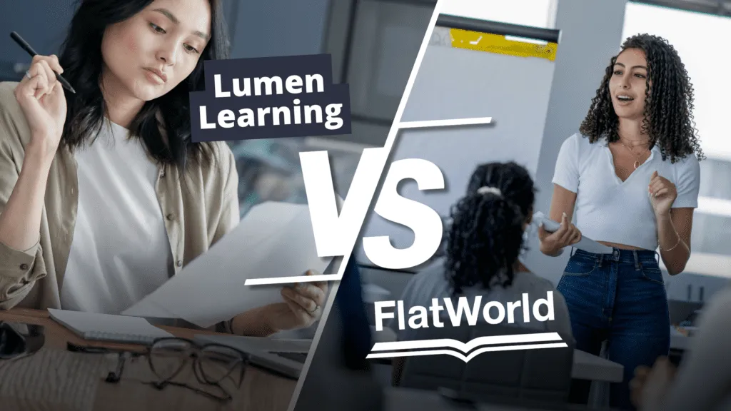 Lumen Learning vs FlatWorld 2026 comparison of per-term pricing, course catalog, and support.