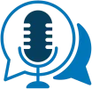 The FlatWorld Podcasts mark: a studio microphone inside two overlapping speech bubbles.