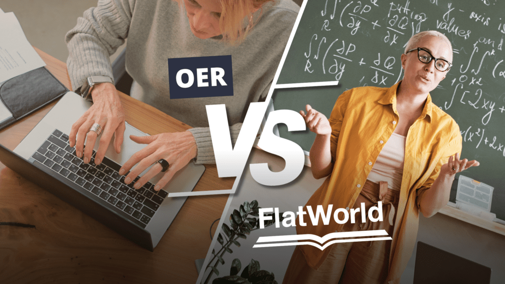 OER vs FlatWorld 2026 comparison of cost, homework systems, support, and accessibility.